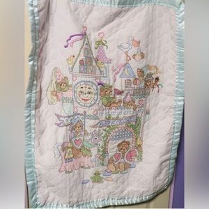 Sleepytime Castle Princess PrinceCrib Quilt Completely Hand Embroidered & Sewn